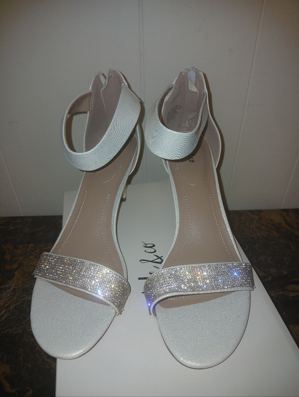 Style & CO Massimo Matteo Ivory Sparkle Ankle-Strap Heels